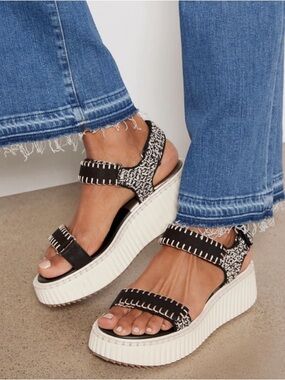 DOLCE VITA Sandals Debra 2” Platform Nubuck Tweed Whipstitch Black Size 9.5